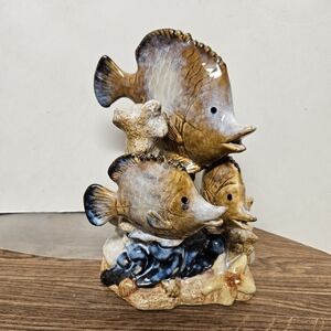 Vintage Ceramic Tropical Swimming Fish Glazed Pottery Figurine